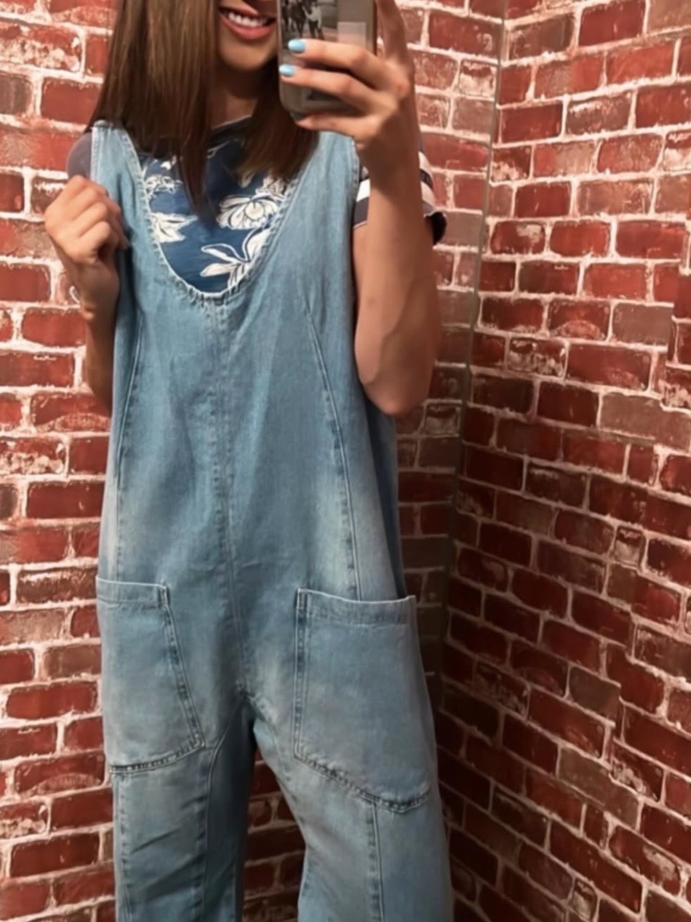 Light Blue Denim Jumpsuit Overalls - Women's Casual